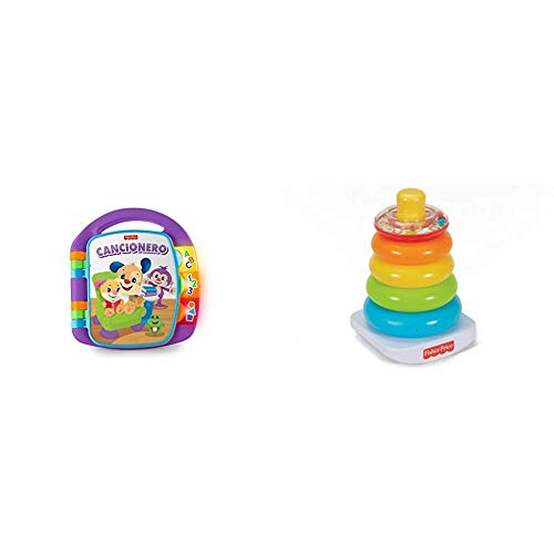 Fisher-Price Libro Interactivo de Aprendizaje, Juguete bebé +6 Meses (Mattel FRC69) + FHC92 Pirámide balanceante, Juguete para bebé +6 Meses