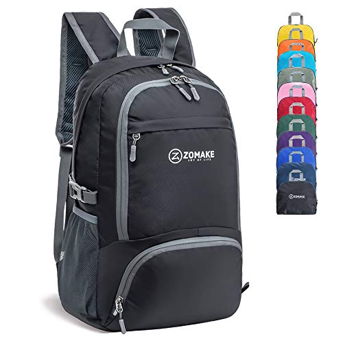 ZOMAKE 30L Ligera Mochila Plegable de Senderismo Excursión Deportes, Mochilas Pequeña Impermeable para Mujer Hombre Viaje(Negro)