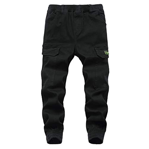 LAUSONS Pantalones Cargo para Niño - Pantalon de Jogging Niños Negro Tamaño 150/9-10 Años