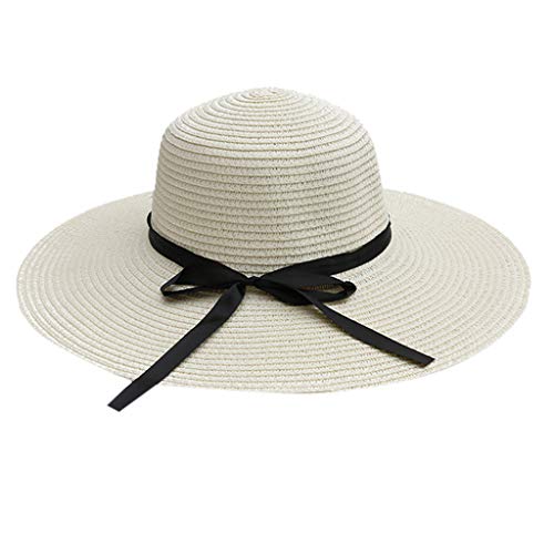 Morran Verano Sombrero de Paja Grande Bow Knot Gorro de Playa de Sol Plegable Sombrero de ala Ancha para Mujer arbilla Manera Gorro