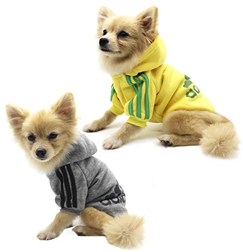 QiCheng&LYS Adidog Dog Hoodie Ropa, Mascota Cachorro Gato algodón Lindo cálido Sudadera con Capucha suéter (XS, Gris/Amarillo)