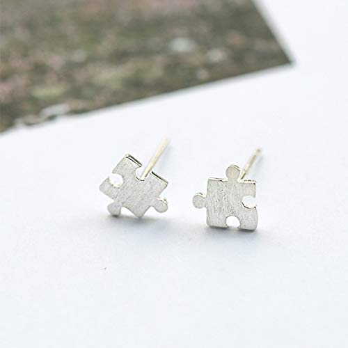 AchidistviQ Moda Mujer Dibujo Superficie Rompecabezas Forma Oído Pendientes Joyería Plata Simple Puzzle Divertido Pendientes Cepillados Superficie Exquisita Salvaje Pendientes Plata