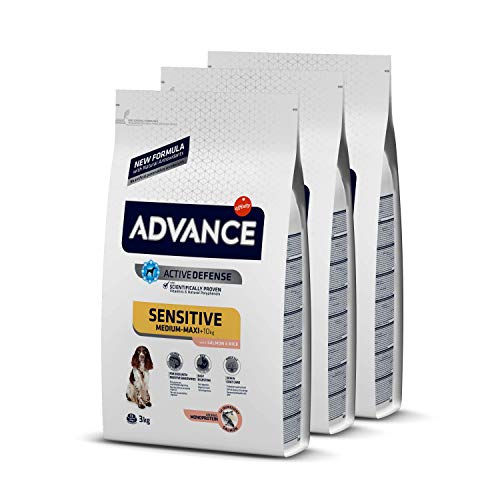 ADVANCE Sensitive Medium-Maxi - Pienso para Perros de Razas Medianas y Grandes con Sensibilidades Digestivas con Salmón y Arroz - Pack de 3 x 3kg - Total 9Kg