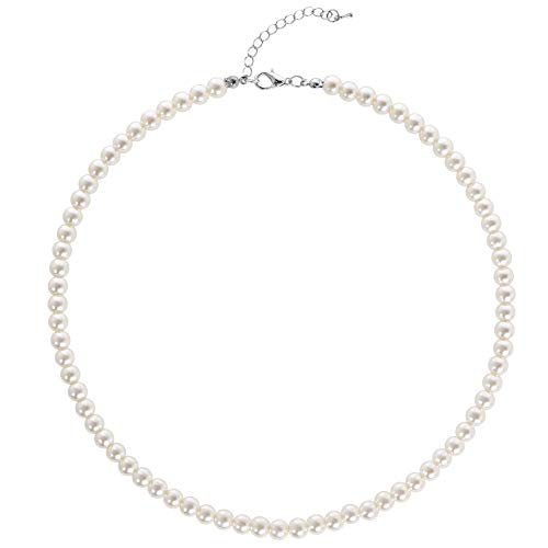 BABEYOND Collar Redondo de Perlas de Imitación de Perlas Collar de Perlas de Boda para Novias Blanco(Diámetro de Perla 6mm)