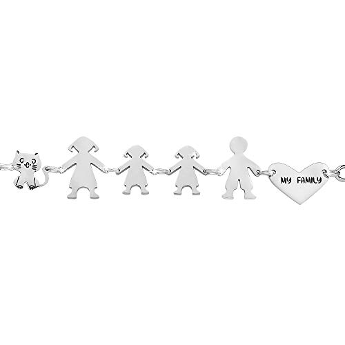 Beloved Pulsera Familia para mujer o unisex de acero – Pulsera de varias composiciones – Grabado negro My Family plateado