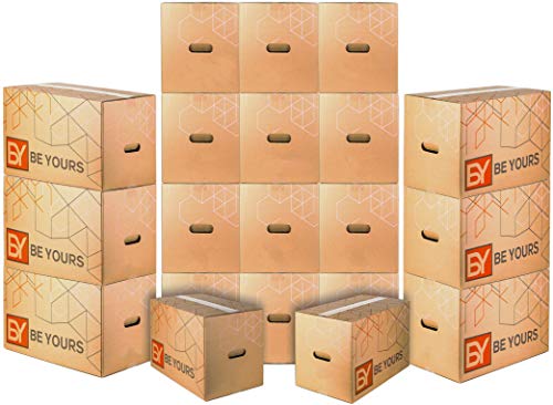 BY BE YOURS Pack 20 Cajas Cartón Mudanza Grandes con asas - 50x30x30 cm en Cartón Doble - Cajas Mudanza Ultra Resistentes - Fabricadas en España