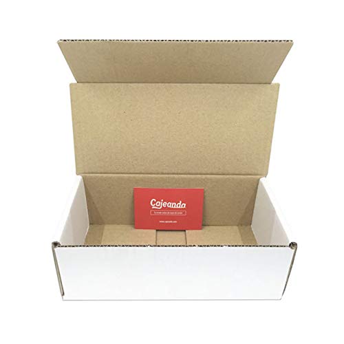 Cajeando | Pack de 100 Cajas de Cartón Automontables | Tamaño 21 x 10 x 7 cm | Canal Simple y Color Blanco | Para Mudanzas y Envíos | VARIOS PACKS | Fabricadas en España