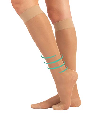 CALCETINES MEDICOS | MEDIAS HASTA LA RODILLA A COMPRESIÓN GRADUADA MEDIA | 70 DEN 10-14mm/Hg | CALCETERÍA ITALIANA | (L/XL, NATURAL)