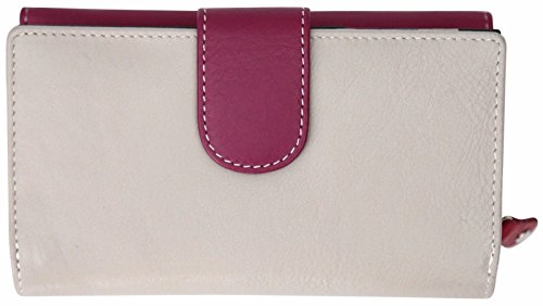 Cartera para Mujer - con Bloqueo de transmisiones RFID y 19 Ranuras para Tarjetas - Cuero auténtico Muy Suave - Granate/Multicolor