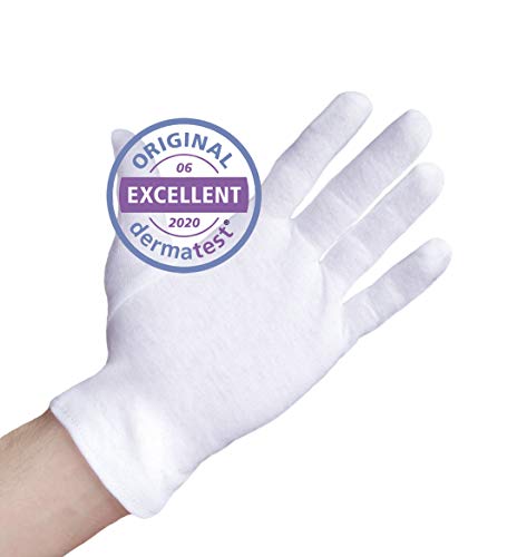 Dermatest: Excelente - Well B4® Care Guantes de algodón blanco, guantes de hilo hechos de 100% algodón para su protección cuando tenga la piel seca, 3 pares, guantes, tamaño M