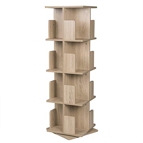 EUGAD Estantería para Libros Librería de Árbol Estantería Giratoria Estante de Piso Estante de Oficina Estante Decorativo 360 ° Libremente Giratorio con 4 Niveles MDF Nature 39x39x128cm 0009SHG