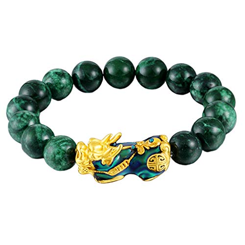 F Fityle Chino Feng Shui Obsidiana Pixiu Pi Yao Pulsera Riqueza Buena Suerte Regalo De Joyería - Verde, Un tamaño