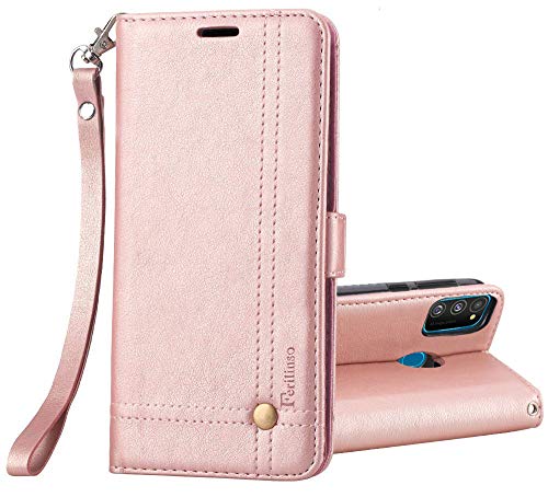 Ferilinso Funda para Samsung Galaxy M30S, M21 Carcasa, Carcasa Cuero Retro Elegante con ID Tarjeta de Crédito Tragamonedas Soporte de Flip Cover Estuche de Cierre magnético (Oro Rosa)