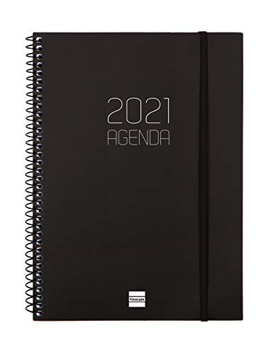 Finocam - Agenda 2021 Semana vista vertical Espiral Opaque Negro Español