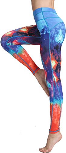 FLYCHEN Leggings Estampado Floral para Mujer Deportiva Fitness Push Up Yoga de Alta Cintura Elásticos Galaxy Star Impreso Traje de Running Galaxia Estrella HK99 - L