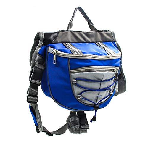 HaiQianXin Bolso de la Silla de Montar de la Mochila de Las alforjas del Perro del Animal doméstico del poliéster para Caminar Que acampa del Viaje (Color : Azul, Size : S)