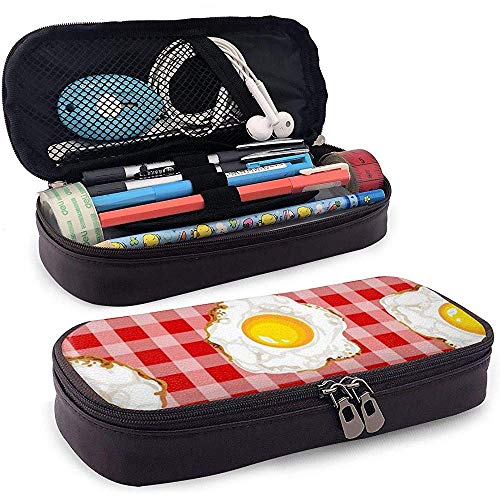 Huevos fritos (2) Estuche de cuero para lápices - Estuche de lápiz Organizador de papelería Bolsa de maquillaje, soporte perfecto