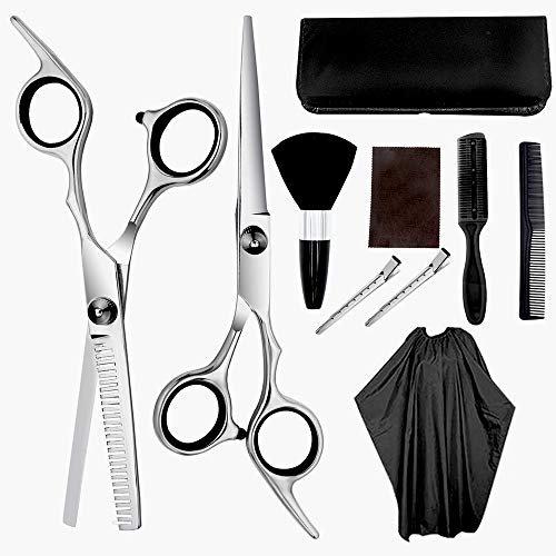 Juego de Tijeras 10 en 1 Tijeras de Peluqueria Profesional, Tijeras de Peluquería Set, Tijeras Profesionales para Cortar el Cabello para Cabello Adelgazamiento Profesional para Salón y Uso Doméstico