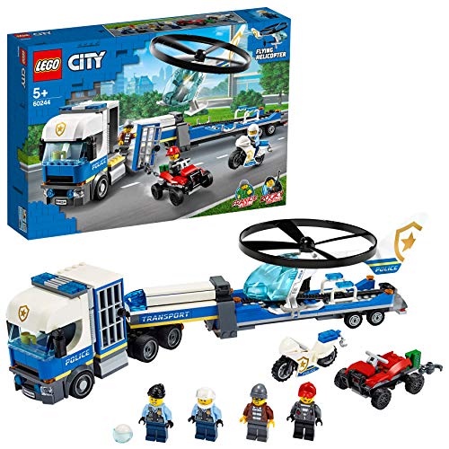LEGO City Police - Policía: Camión de Transporte del Helicóptero, Juguete de Construcción de Aventuras, con un Helicóptero, una Moto, un Quad y Minifiguras (60244)