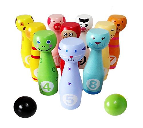 Lewo Juego de Bolos de Madera Grande de Juego de Bolos con 10 Pernos 2 Bolas