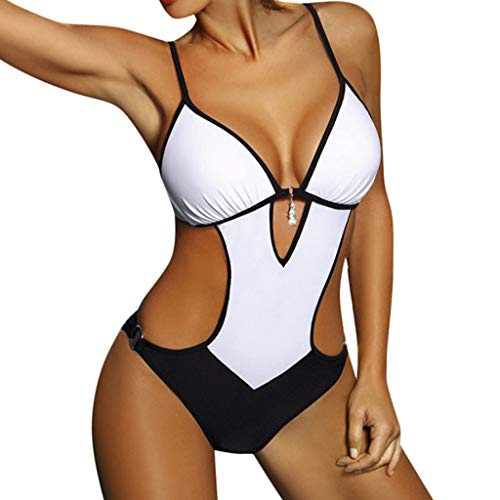 LHWY Tankini Trikini Tangas Mujeres sólido Rebordear Vendaje Acolchado Push-up Traje de baño Bikini Traje de baño Traje de baño (Blanco, L)