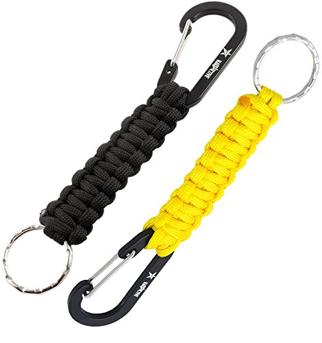 Llavero con Cuerda Paracord, Aro y Mosquetón (Lote de 2) de Kadactive | Una Herramienta Robusta y Multifunción para Llaves, Supervivencia, Camping, Senderismo y Mucho Más (amarillo negro)