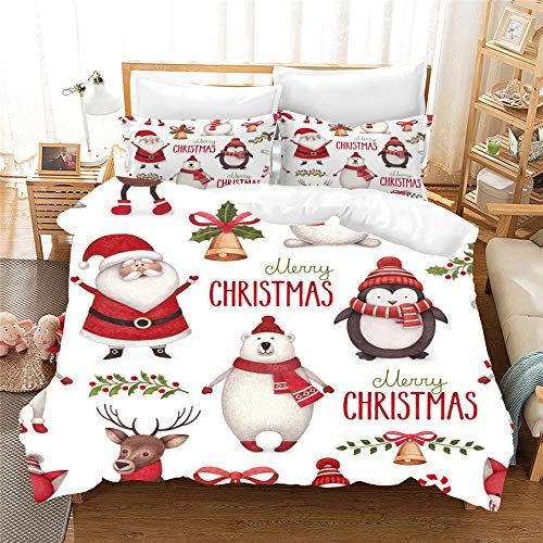 MeeT Conjuntos De Funda Nórdica Navidad Funda De Edredón Suave 80% Microfibra + 20% Juego De Cama De Algodón con Cierre De Cremallera (Navidad 04,(220x 240cm)-Cama de 150/160)