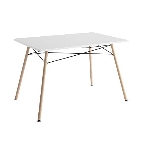 Mesa de Comedor - Modelo Ana - Color Blanco/Haya - Material MDF/Metal - Medidas 120 x 80 x 74 cm