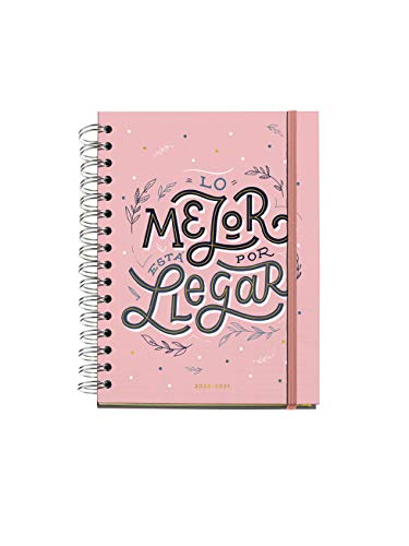 Miquelrius - Agenda Anual 2021 Happy Letters - Español, Semana Vista, Tamaño 155 X 213 Mm (~A5), Papel 90G, Cubierta Rígida Cartón Forrado, Color Rosa, Mejor por Llegar