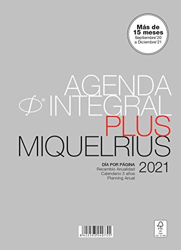 MIQUELRIUS - Recambio para agenda 2021-6 Anillas, Tamaño PLUS 155 x 213 mm, Día Página, Idioma Castellano