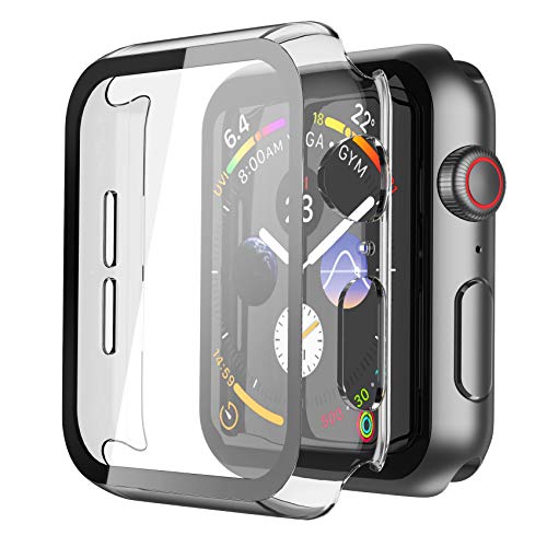 Misxi Transparente Fundas Apple Watch Serie 6 / SE/Series 5 / Serie 4 44mm con Protector de Pantalla Cristal Templado [2-Piezas], HD Protección Completa Carcasa para iWatch - Transparente