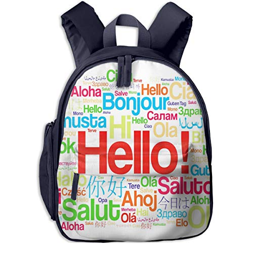 Mochilas Infantiles, Bolsa Mochila Niño Mochila Bebe Guarderia Mochila Escolar con Diversidad Hello Word Cloud para Niños De 3 a 6 Años De Edad