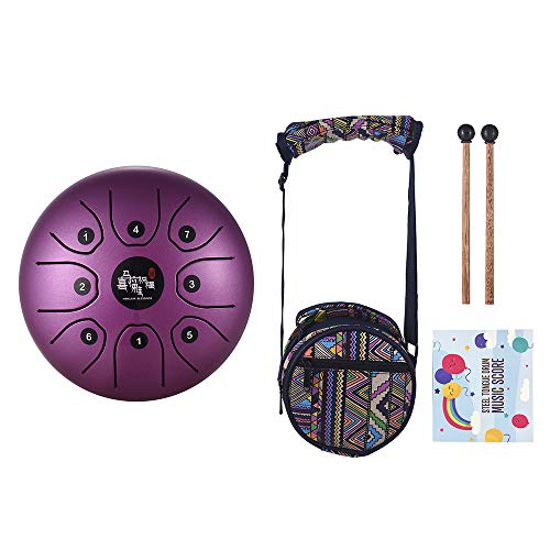 Muslady Tambor de lengua de acero de 5.5 pulgadas, mini 8 tonos con llave C para instrumentos de percusión, tambor de mano con mazos de tambor (morado)