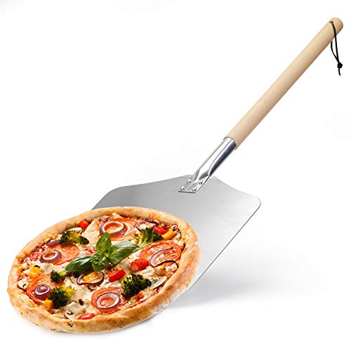 Palas para Pizzas Profesional de Aluminio Pala de Pizza con Mango de Madera,Paleta para Pizza para la Pizza Hecha a Mano de la Hornada,Hacer Pan en el Horno (30×33×83cm)