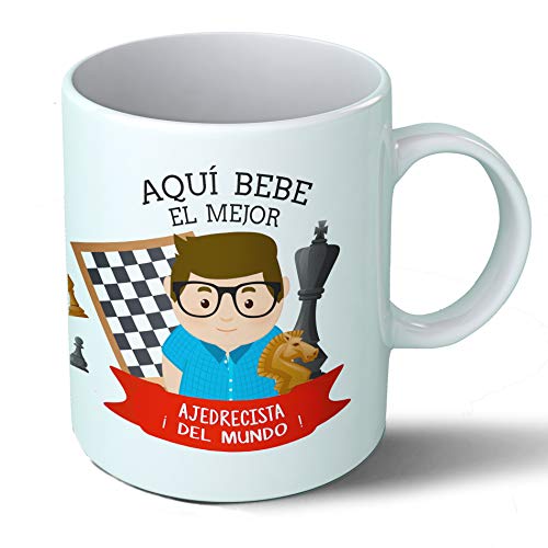 Planetacase Taza Desayuno Aquí Bebe el Mejor ajedrecista del Mundo Regalo Original Jugador ajedrez Deportes Ceramica 330 mL