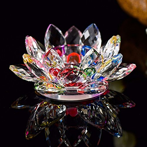 Portavelas feng shui de cristal en forma de flor de loto, con caja de regalo. El adorno perfecto para tu casa o como regalo en Navidad, cumpleaños o bodas., Rainbow