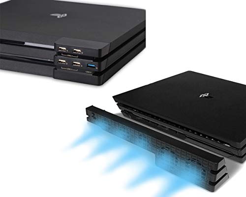 PS4 Pro Ventilador de refrigeración & 5-Port USB Hub Combo Kit - Ventiladores de Control De La Temperatura del Súper USB Cooling Fan Cooler Adaptador USB3.0 para Sony Playstation 4 Pro