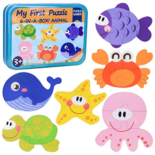 Puzzles de Madera Niños,Juguetes Bebes para 1 2 3 4+ año,Animales Marini Rompecabezas, Juguete Educativo Montessori,Educativos Rompecabezas Cognitivo, Cumpleaños Niñas Niños