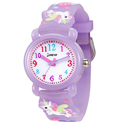 Reloj para Niños, Reloj Cuarzo Dibujos Animados en 3D, Reloj Niño y Niña, Reloj Impermeable para Niños de 30m, Relojes de Enseñanza con Correa de Silicona (PúrpuraUnicornio)