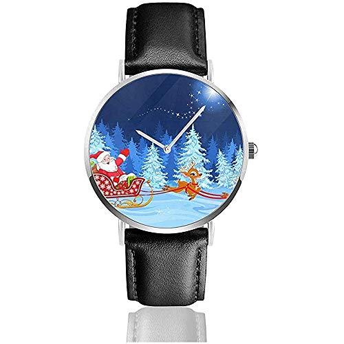 Relojes De Pulsera Cuarzo Chirstmas Reloj De Trineo De Papá Noel Reloj Unisex Reloj Deportivo PU Banda De Cuero Cuarzo Relojes De Pulsera De Acero Inoxidable