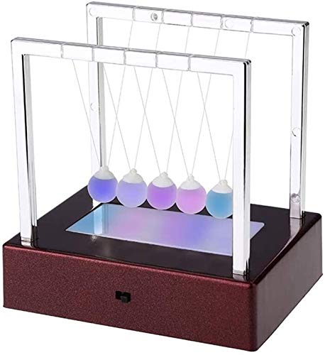 RENFEIYUAN LED Light UP UP DE Newton Cradle Balls Balls Newton Swing GRANTE Ball Ciencia Psicología Puzzle Divertido Juguete para la decoración del hogar de la Oficina Bolas de Newton