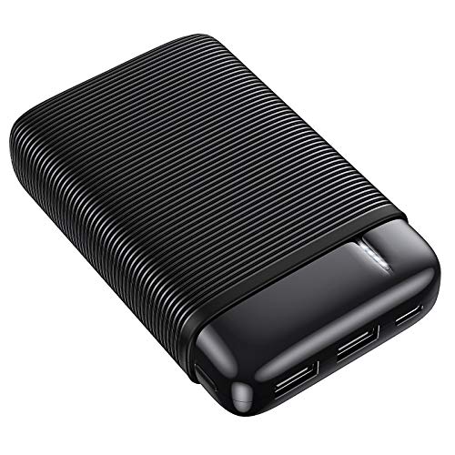 RIWNNI Mini Bateria Externa 10000mAh, Gran Capacidad Power Bank Pequeño y Ligero Batería Portátil con 2 Salida & 2 Entrada Carga Rápida Cargador Portatil Movil para iPhone, iPad, Samsung y Más - Negro