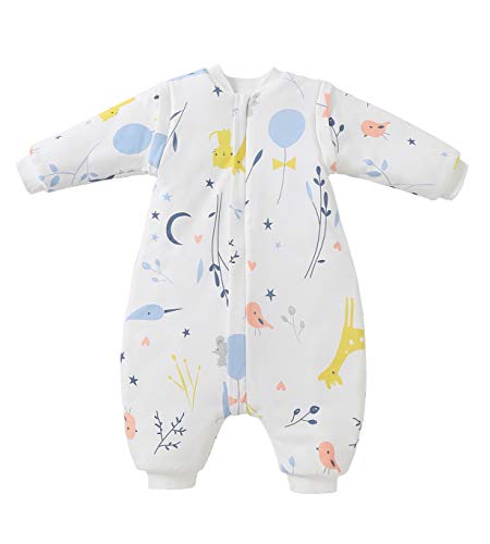 Saco de dormir para bebé con piernas, forro cálido, saco de dormir para invierno, mangas desmontables, para niños y niñas, unisex (White Animal, 2-4 años (altura del bebé 95-105 cm)