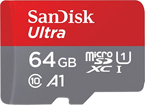 SanDisk SDSQUA4-064G-GN6MA - Ultra Tarjeta de Memoria microSDXC con Adaptador SD, hasta 120 MB/s, Rendimiento de apps A1, Clase 10, U1, 64 GB, Rojo/Gris