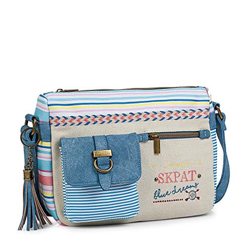 SKPAT - Bolso Bandolera pequeño de Mujer. Lona Estampada a Rayas y Logo Bordado. Incluye Llavero. cómodo y Uso Diario. Ideal para Calidad. 302535, Color Azul