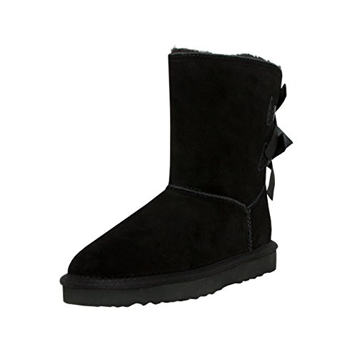 SKUTARI® Cuero Double Bow Boots, Botas de Cuero Italiano Hechas a Mano para Mujer con un Acogedor Forro de Piel sintética, Suela Antideslizante y Acolchada