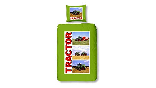 Snoozing Tractor - Juego de funda de edredón y funda de almohada (franela, 120 x 150 cm y 60 x 70 cm), color verde