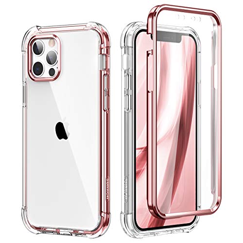 SURITCH Funda iPhone 12 Pro MAX 6,7" 360 Grados Transparente y Protector Antigolpes [Ultra Hybrid] PC Dura Resistente + TPU Silicona Oro Rosa Bumper, Doble Cara Carcasa