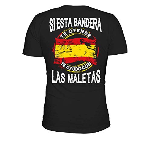 TEEZILY Camiseta Hombre Si Esta Bandera te ofende te ayudo con Las Maletas - Negro - L