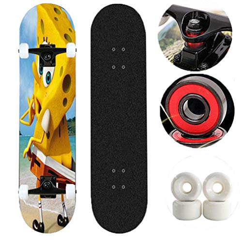 Tortoiseshell Skateboard Complete patineta Cruise de 31 Pulgadas Niños Patín for Chicas Adolescentes Niños Adultos Beginners- Mirada detrás de Bob Esponja